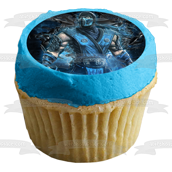 Mortal Kombat Sub-Zero Blue Brick Background Edible Cake Topper Image ABPID27592 on Sale