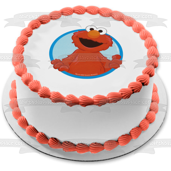 Sesame Street Elmo Blue Round Background Edible Cake Topper Image ABPID04110 Discount