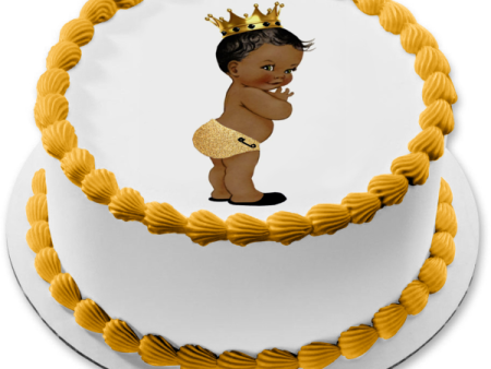 Baby Shower Baby Boy Gold Crown and Diaper Edible Cake Topper Image ABPID27511 Online Sale