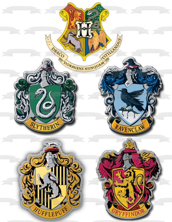 Harry Potter Hogwarts Crests Gryffindor Hufflepuff Ravenclaw Slytherin Edible Cake Topper Image ABPID27648 For Cheap