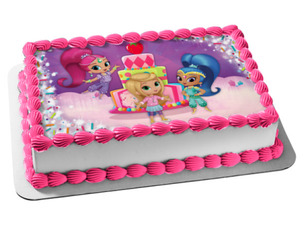 Shimmer and Shine Happy Birthday and Leah Edible Cake Topper Image ABPID03929 For Cheap