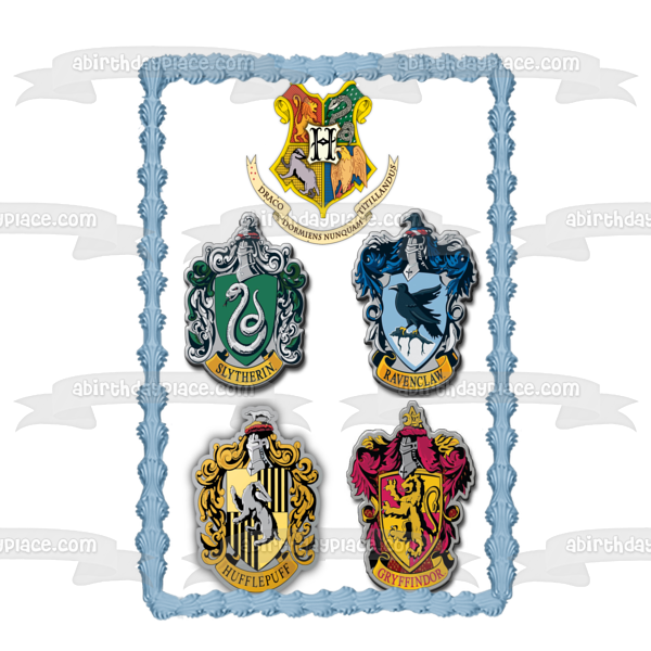 Harry Potter Hogwarts Crests Gryffindor Hufflepuff Ravenclaw Slytherin Edible Cake Topper Image ABPID27648 For Cheap