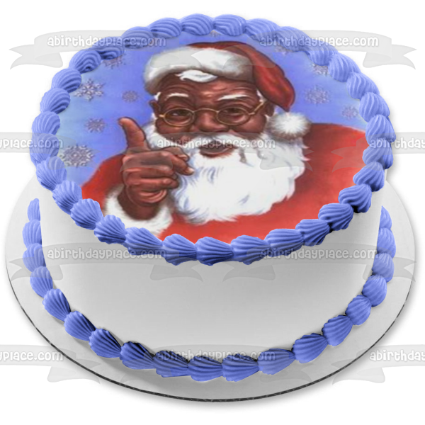 African American Santa Claus Snowflakes Merry Christmas Edible Cake Topper Image ABPID09927 For Cheap