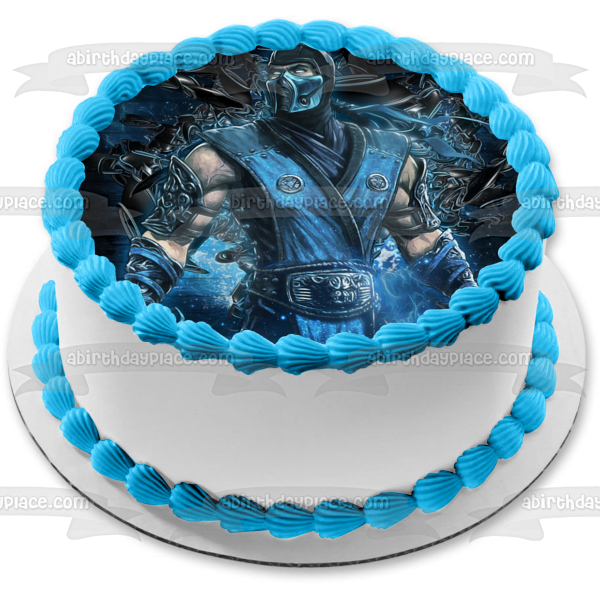 Mortal Kombat Sub-Zero Blue Brick Background Edible Cake Topper Image ABPID27592 on Sale