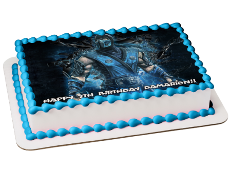 Mortal Kombat Sub-Zero Blue Brick Background Edible Cake Topper Image ABPID27592 on Sale