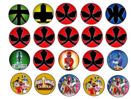 Power Samuri Logos Green Ranger Red Ranger Blue Ranger Gold Ranger and the Pink Ranger Edible Cupcake Topper Images ABPID04984 For Sale