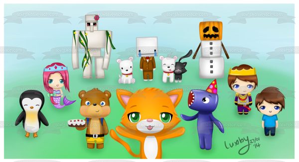 Mr. Stampy Cat and Friends Mittens Henry Norman the Snow Golem Hatty Hatington Edible Cake Topper Image ABPID27249 Online Sale