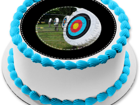 Archery Sports Targets Arrows Black Circular Edge Edible Cake Topper Image ABPID27205 Sale