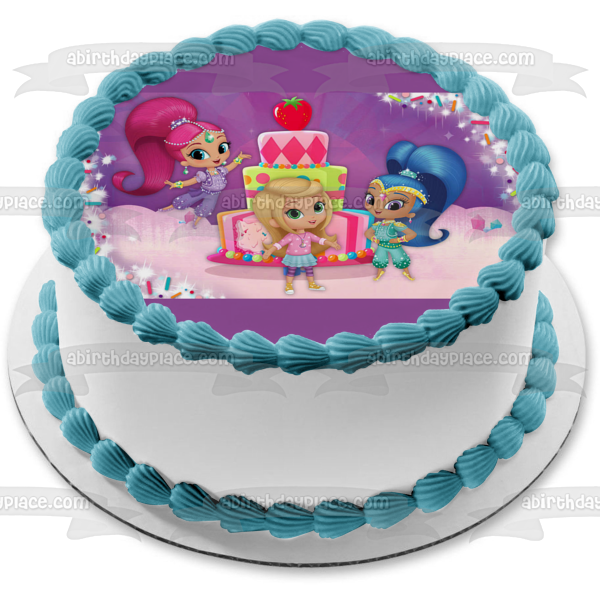 Shimmer and Shine Happy Birthday and Leah Edible Cake Topper Image ABPID03929 For Cheap